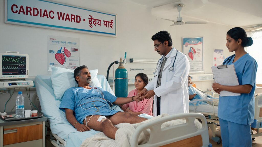 Patient recovering after angioplasty in Indian cardiac hospital