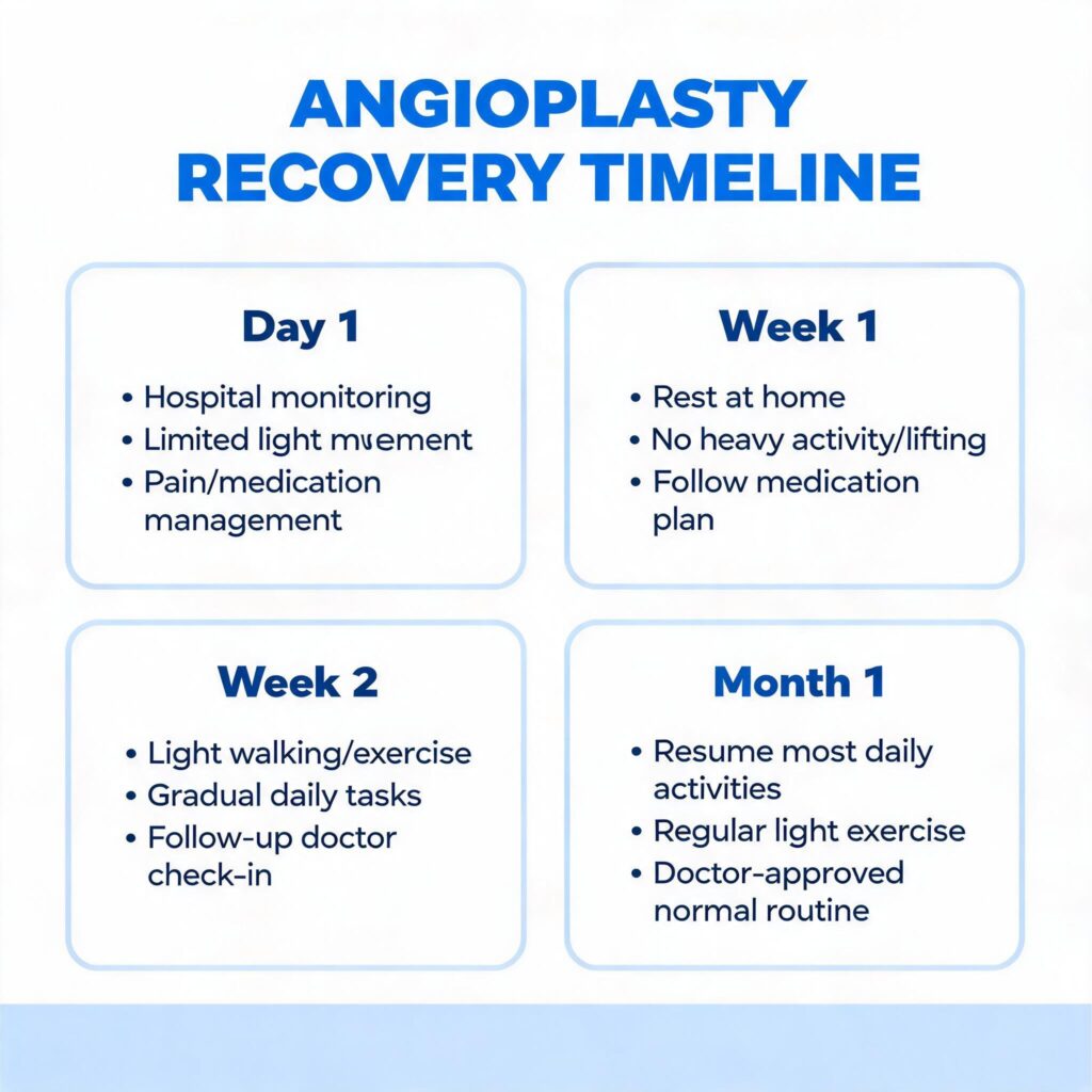 Recovery timeline after angioplasty procedure